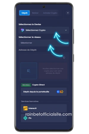 Rainbet wallet page shown right after login