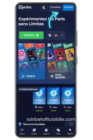 Rainbet homepage with sign up button visible