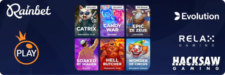 Jeux et fournisseurs de logiciels partenaires de Rainbet