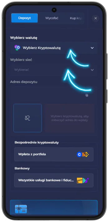 Rainbet ekran wpłaty w portfelu