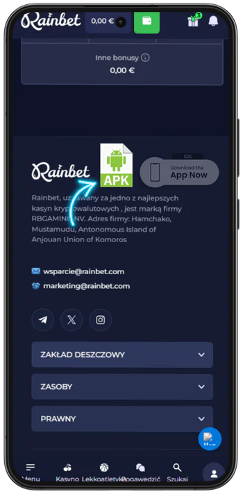 Rainbet pobieranie pliku APK